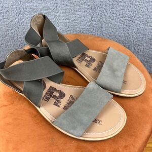 Sorel Ella Sage Green Suede Elastic Ankle Strap Flat Sandals NL3201-365 Womens 8